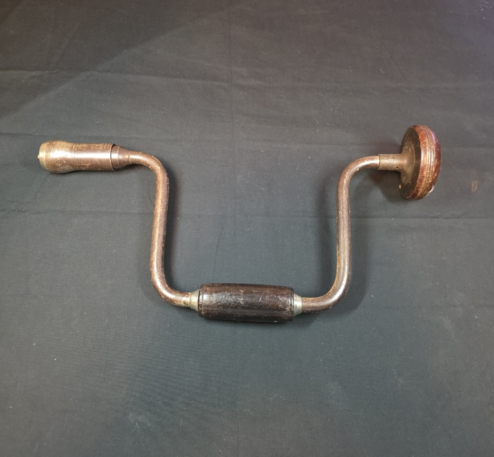 Antique Hand Brace Drill - Dark Wood and Brass Finish 15-1/4" inch long